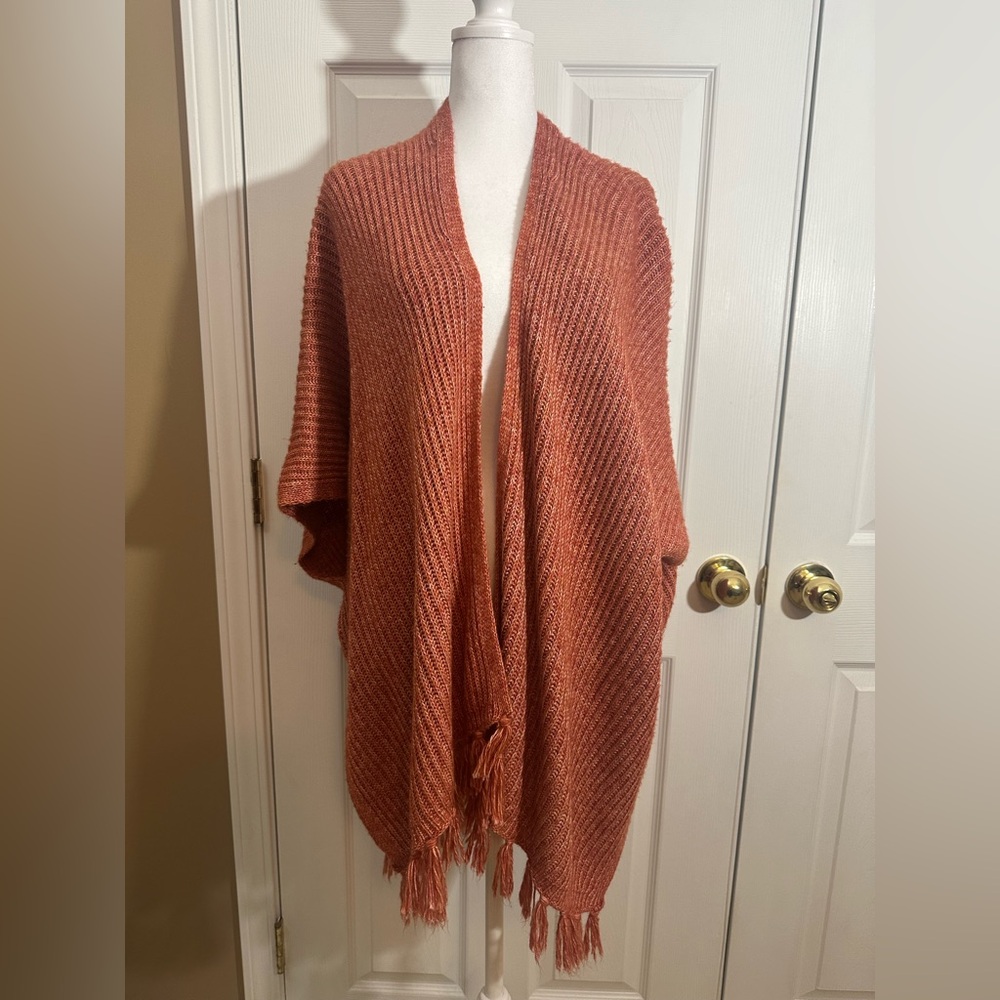 American Eagle Outfitters Orange/Rust Poncho with Fringe- One Size Fits All - Picture 9 of 10